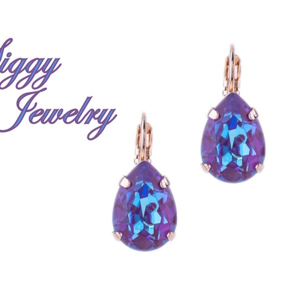 Sun Kissed Amethyst Crystal Pear Shaped Earrings, Iridescent Purple Tear Drop - Picture 1 of 3